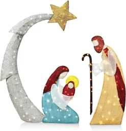 Joiedomi 5ft 140 LED Tinsel Nativity Scene Warm White Yard Light -Christmas Ornaments Sales Store 5ft Tinsel Nativity Scene 140 LED Warm White Yard Light 5 600x627 1