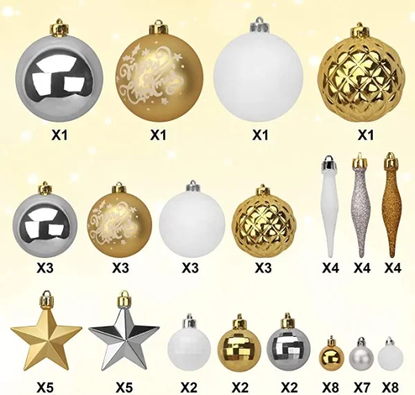 Joiedomi 67pcs Gold White & Silver Assorted Christmas Ball Ornaments 6 Joiedomi 67pcs Gold White & Silver Assorted Christmas Ball Ornaments - Image 4