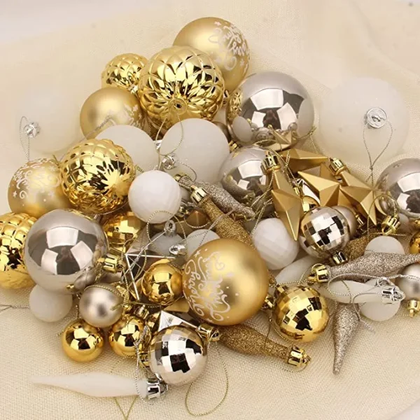Joiedomi 67pcs Gold White & Silver Assorted Christmas Ball Ornaments 7 Joiedomi 67pcs Gold White & Silver Assorted Christmas Ball Ornaments - Image 5