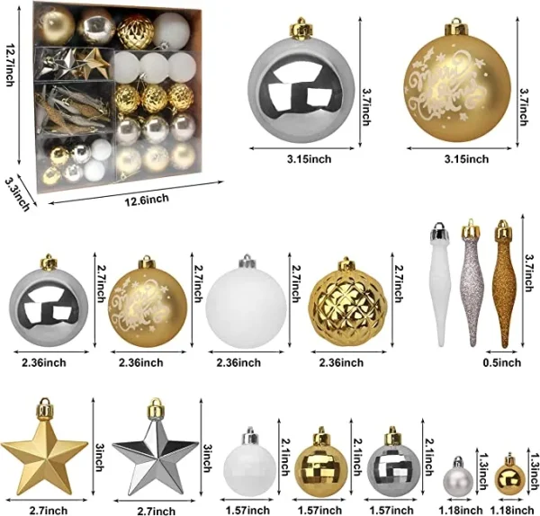 Joiedomi 67pcs Gold White & Silver Assorted Christmas Ball Ornaments 5 Joiedomi 67pcs Gold White & Silver Assorted Christmas Ball Ornaments - Image 3