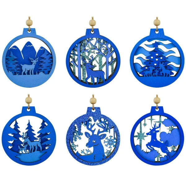 Joiedomi 6pcs Reindeer Carved Blue Wooden Christmas Ornaments 4 Joiedomi 6pcs Reindeer Carved Blue Wooden Christmas Ornaments - Image 2