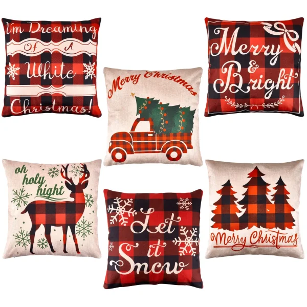 Joiedomi 6pcs Buffalo Plaid Pillow Covers Tree And Reindeer 3 Joiedomi 6pcs Buffalo Plaid Pillow Covers Tree And Reindeer