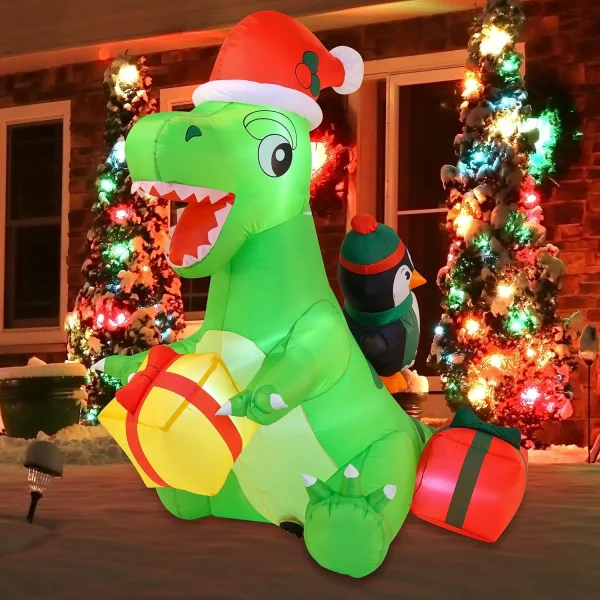 Joiedomi 6ft Inflatable Christmas Penguin Sledding On Dinosaur 3 Joiedomi 6ft Inflatable Christmas Penguin Sledding On Dinosaur