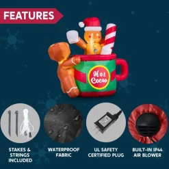 Joiedomi 6ft Inflatable Gingerbread Man In Hot Cocoa Mug -Christmas Ornaments Sales Store 6ft Inflatable Gingerbread Man in Hot Cocoa Mug 6 600x600 1