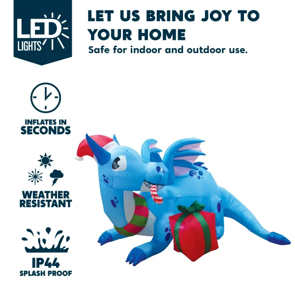 Joiedomi 6ft LED Blue Christmas Inflatable Dragon Guarding Gift 5 Joiedomi 6ft LED Blue Christmas Inflatable Dragon Guarding Gift - Image 3