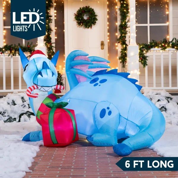 Joiedomi 6ft LED Blue Christmas Inflatable Dragon Guarding Gift 4 Joiedomi 6ft LED Blue Christmas Inflatable Dragon Guarding Gift - Image 2