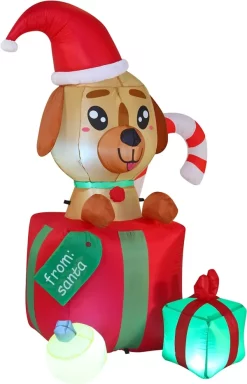 Joiedomi 6ft Inflatable LED Christmas Puppy In A Gift -Christmas Ornaments Sales Store 6ft Inflatable LED Christmas Puppy in a Gift 2 result 600x934 1