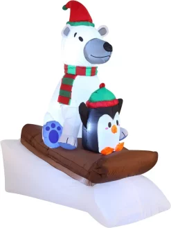 Joiedomi 6ft Inflatable LED Polar Bear Sledding With A Penguin -Christmas Ornaments Sales Store 6ft Inflatable LED Polar Bear Sledding with a Penguin 2 result 600x799 1