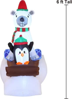 Joiedomi 6ft Inflatable LED Polar Bear Sledding With A Penguin -Christmas Ornaments Sales Store 6ft Inflatable LED Polar Bear Sledding with a Penguin 3 result 600x822 1