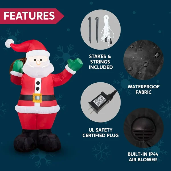 Joiedomi 6ft Inflatable LED Santa Carry Gift Bag 8 Joiedomi 6ft Inflatable LED Santa Carry Gift Bag - Image 6