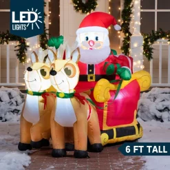 Joiedomi 6ft Inflatable LED Santa Claus On Sleigh Decoration -Christmas Ornaments Sales Store 6ft Inflatable LED Santa Claus on Sleigh Decoration 4 600x600 1
