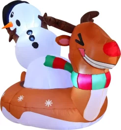Joiedomi 6ft Inflatable LED Snowman On Reindeer Snow Tube -Christmas Ornaments Sales Store 6ft Inflatable LED Snowman on Reindeer Snow Tube 2 result 1 600x644 1