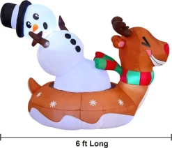 Joiedomi 6ft Inflatable LED Snowman On Reindeer Snow Tube -Christmas Ornaments Sales Store 6ft Inflatable LED Snowman on Reindeer Snow Tube 3 result 1 600x516 1
