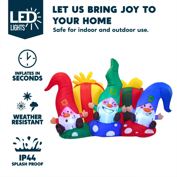 Joiedomi 6ft Inflatable LED Three Happy Christmas Gnome 4 Joiedomi 6ft Inflatable LED Three Happy Christmas Gnome - Image 3