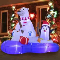 Joiedomi 6ft LED Inflatable Christmas Polar Bear With Penguin