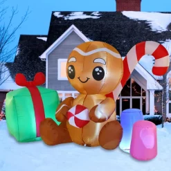 Joiedomi 6ft LED Sitting Gingerman Inflatable Christmas Decor