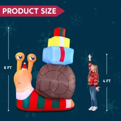 Joiedomi 6ft Inflatable LED Snail With A Stack Of Gifts -Christmas Ornaments Sales Store 6ft Large Cute Snail with a Stack of Gifts Inflatable 5 600x600 1