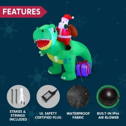 Joiedomi 6ft Long LED Santa Claus Inflatable Ride On Dinosaur -Christmas Ornaments Sales Store 6ft Long LED Santa Claus Inflatable Ride On Dinosaur 3 1 600x600 1