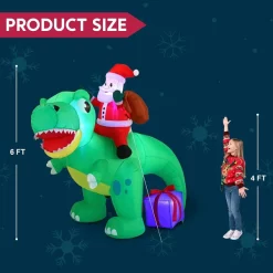 Joiedomi 6ft Long LED Santa Claus Inflatable Ride On Dinosaur -Christmas Ornaments Sales Store 6ft Long LED Santa Claus Inflatable Ride On Dinosaur 4 1 600x600 1
