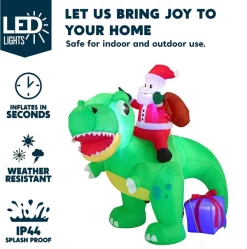 Joiedomi 6ft Long LED Santa Claus Inflatable Ride On Dinosaur -Christmas Ornaments Sales Store 6ft Long LED Santa Claus Inflatable Ride On Dinosaur 5 1 600x604 1