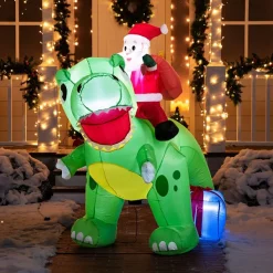 Joiedomi 6ft Long LED Santa Claus Inflatable Ride On Dinosaur