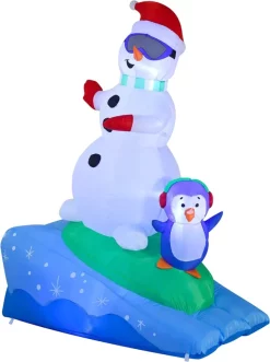 Joiedomi 6ft Tall Inflatable Snowman Snowboarding -Christmas Ornaments Sales Store 6ft Snowboarding Snowman with A Penguin Inflatable 2 result 600x805 1