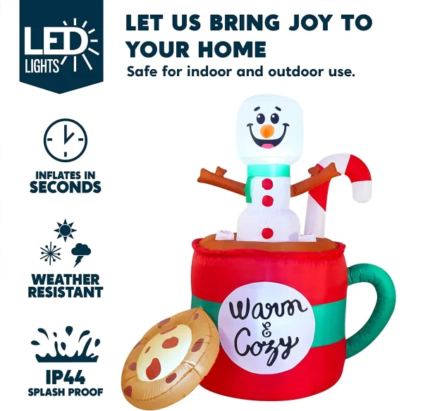 Joiedomi 6ft LED Christmas Inflatable Snowman In Mug With Cookie 5 Joiedomi 6ft LED Christmas Inflatable Snowman In Mug With Cookie - Image 3