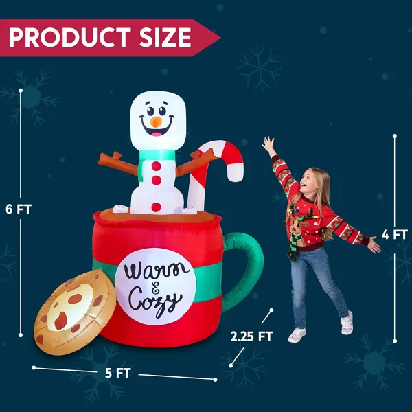 Joiedomi 6ft LED Christmas Inflatable Snowman In Mug With Cookie 7 Joiedomi 6ft LED Christmas Inflatable Snowman In Mug With Cookie - Image 5
