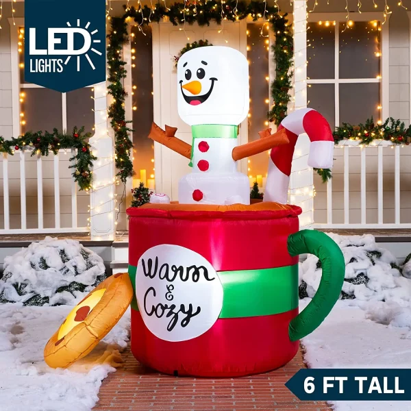 Joiedomi 6ft LED Christmas Inflatable Snowman In Mug With Cookie 4 Joiedomi 6ft LED Christmas Inflatable Snowman In Mug With Cookie - Image 2