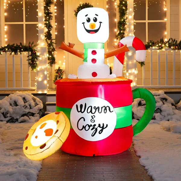 Joiedomi 6ft LED Christmas Inflatable Snowman In Mug With Cookie 3 Joiedomi 6ft LED Christmas Inflatable Snowman In Mug With Cookie