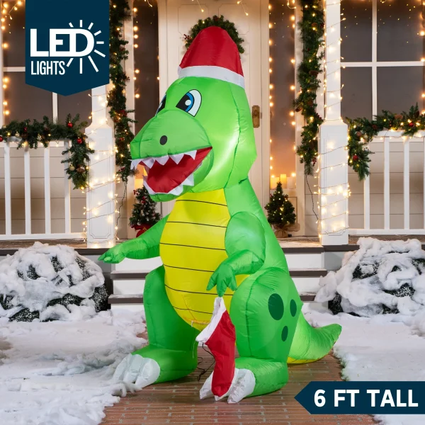 Joiedomi 6ft Tall LED Inflatable Dinosaur Holding A Stocking 4 Joiedomi 6ft Tall LED Inflatable Dinosaur Holding A Stocking - Image 2