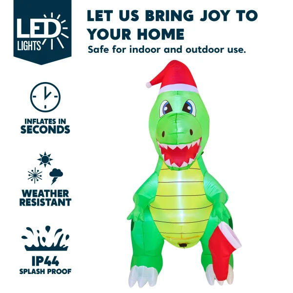 Joiedomi 6ft Tall LED Inflatable Dinosaur Holding A Stocking 5 Joiedomi 6ft Tall LED Inflatable Dinosaur Holding A Stocking - Image 3