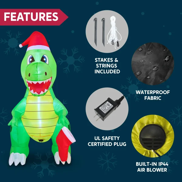 Joiedomi 6ft Tall LED Inflatable Dinosaur Holding A Stocking 8 Joiedomi 6ft Tall LED Inflatable Dinosaur Holding A Stocking - Image 6