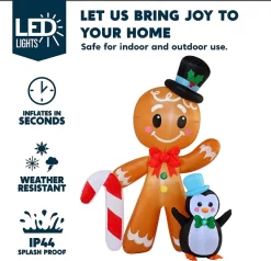 Joiedomi 6ft Tall LED Gingerbread With Penguin Decoration -Christmas Ornaments Sales Store 6ft Tall LED Gingerbread with Penguin Decoration 2 600x578 1