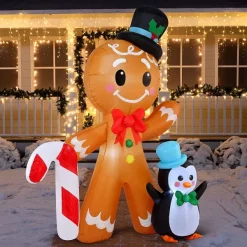 Joiedomi 6ft Tall LED Gingerbread With Penguin Decoration -Christmas Ornaments Sales Store 6ft Tall LED Gingerbread with Penguin Decoration 7 600x600 1
