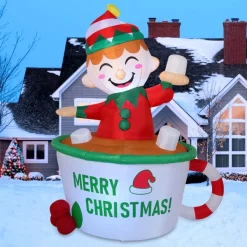 Joiedomi 6ft Tall LED Inflatable Elf Mug