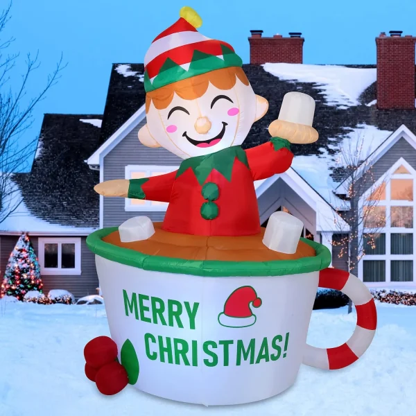 Joiedomi 6ft Tall LED Inflatable Elf Mug 3 Joiedomi 6ft Tall LED Inflatable Elf Mug