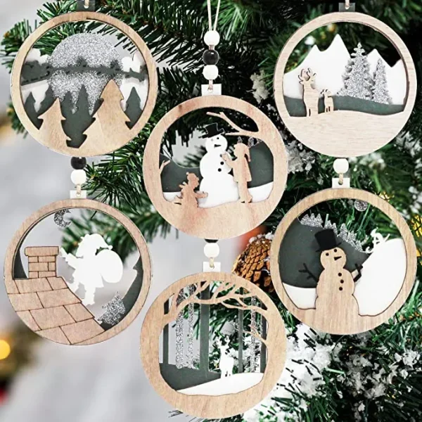 Joiedomi 6pcs Hanging Wooden Christmas Ornaments 3 Joiedomi 6pcs Hanging Wooden Christmas Ornaments