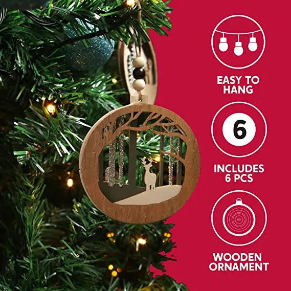 Joiedomi 6pcs Hanging Wooden Christmas Ornaments 4 Joiedomi 6pcs Hanging Wooden Christmas Ornaments - Image 2