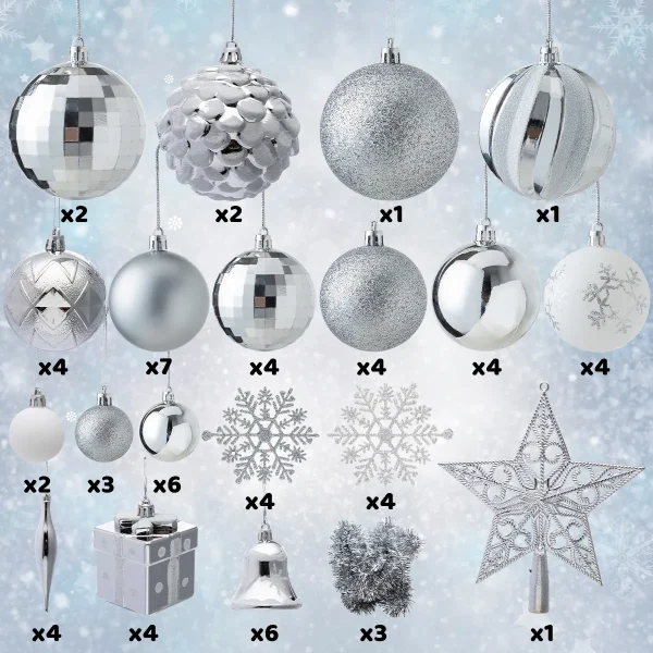Joiedomi 71pcs White And Silver Christmas Tree Ornaments 5 Joiedomi 71pcs White And Silver Christmas Tree Ornaments - Image 3