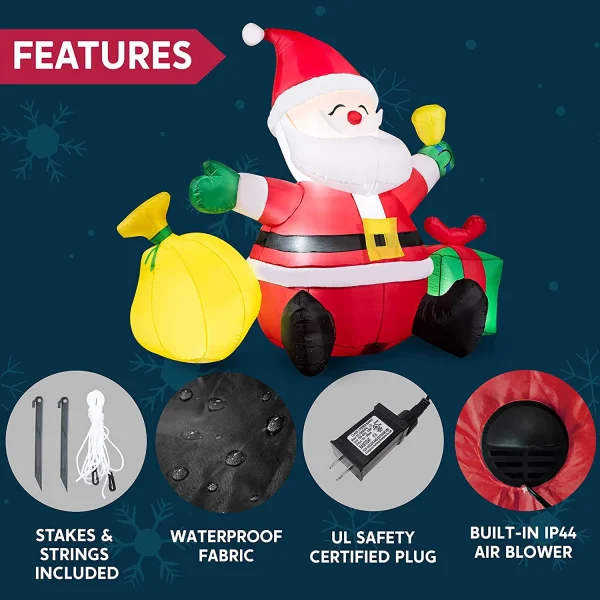 Joiedomi 7ft LED Christmas Decoration Inflatable Santa Claus 8 Joiedomi 7ft LED Christmas Decoration Inflatable Santa Claus - Image 6