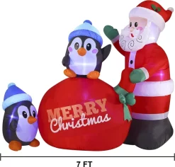 Joiedomi 7ft Large Penguins With Santa Inflatable -Christmas Ornaments Sales Store 7ft Large Penguins with Santa Inflatable 5 600x574 1