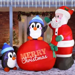 Joiedomi 7ft Large Penguins With Santa Inflatable