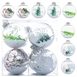 Joiedomi 8pcs Snow Filling Clear Plastic Christmas Ornaments