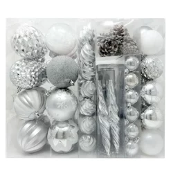 Joiedomi 87pcs Christmas White And Silver Ornaments