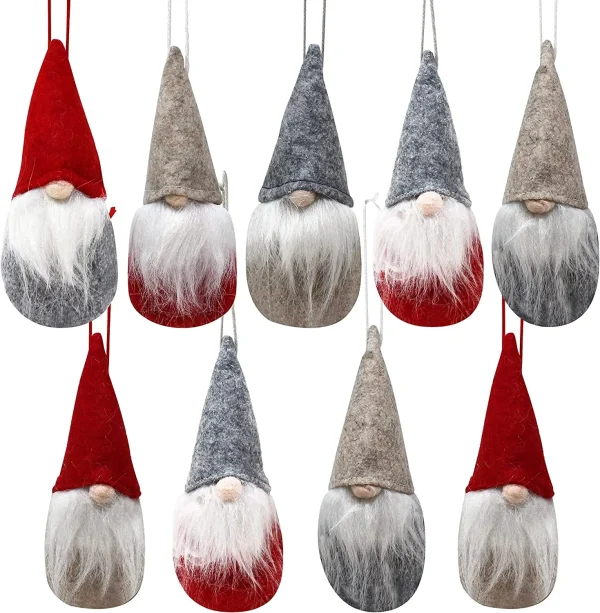 Joyin 9pcs Red And Gray Plush Christmas Gnomes Ornaments 4 Joyin 9pcs Red And Gray Plush Christmas Gnomes Ornaments - Image 2