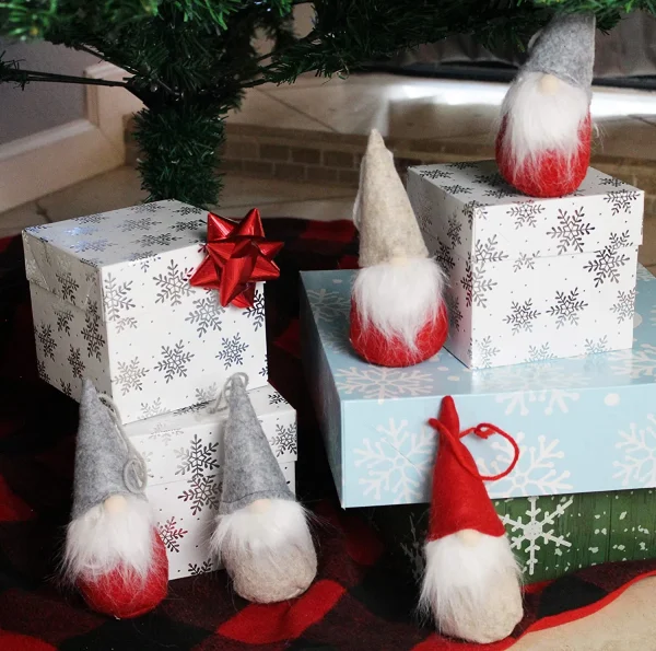 Joyin 9pcs Red And Gray Plush Christmas Gnomes Ornaments 7 Joyin 9pcs Red And Gray Plush Christmas Gnomes Ornaments - Image 5
