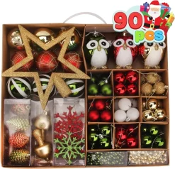Joiedomi 90pcs Red Green And Gold Christmas Ornaments -Christmas Ornaments Sales Store 90 Pcs Christmas Ornaments with Owl Red Green amp Gold 2 result 600x579 1