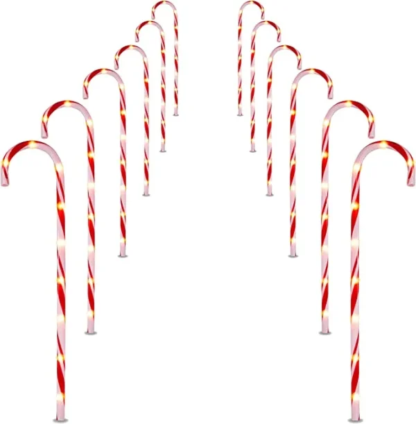 Joiedomi 12pcs Thick Red And White Candy Cane Pathway Lights 28in 4 Joiedomi 12pcs Thick Red And White Candy Cane Pathway Lights 28in - Image 2