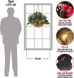 Joiedomi Christmas Pre Lit Hanging Basket 20in -Christmas Ornaments Sales Store Christmas Prelit Hanging Basket 20in 7 600x632 1